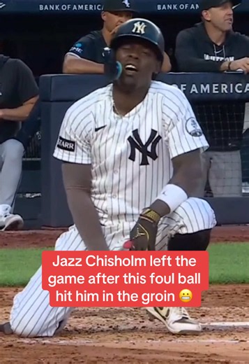 Chisholm was in serious discomfort after a foul ball ricocheted off the dirt and into his groin area. (via @MLB, @YES Network) #mlb #baseball #yankees #mlbtiktok