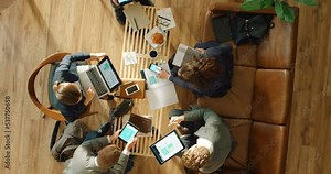 Business meeting, app developer and people planning digital software development with b2b client, multimedia technology and restaurant workspace. Digital marketing team with ux ui web design screen