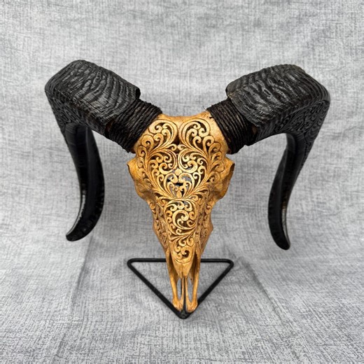 Carved Tribal Ram Skull Carving Antique Wall Art Decor