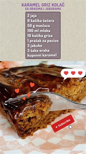 Karamel GRIZ sa orasima i jabukom #brzirecepti #kuhinja #recepti #kolači