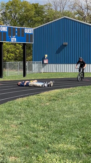Other duties as assigned? Thomas Ewing Principal Steve Poston laid himself on the line last week during the school's BMX assembly. Aside from inspiring, engaging and educating students, stunt riders also "bunny-hopped" over Mr. Poston and a few other teachers. Students were entertained and were amazed by some of the riders' more dangerous tricks! | Lancaster City Schools