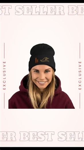 Ocean Waves Beanie – Embroidered Knit Hat with Custom Text