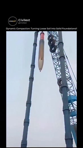 civilext on Instagram: "Watch massive weights drop from incredible heights, sending shockwaves through the ground to transform loose, unstable soil into a strong, dense foundation. This powerful technique increases soil strength, prevents settlement, and makes construction safer and more reliable. By repeatedly dropping a heavy tamper in a precise grid pattern, engineers densify granular soils and variable fills, sometimes replacing weaker spots with sand or gravel for added stability. Dynamic c