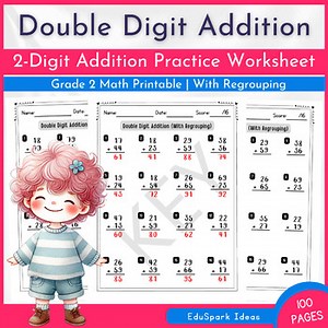 Double Digit Addition With Regrouping | 2-Digit Addition Practice Worksheet