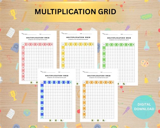 Multiplication Table Grid Printable, Fillable Times Tables, Worksheet, Single Digit Practice, PDF, Download - Etsy