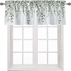 Valances for Windows Sage Green Eucalyptus Leaf Rod Pocket Cafe Window Treatments Valance Curtains for Kitchen Bathroom Laundry Basement Windows 54 x 18 inch