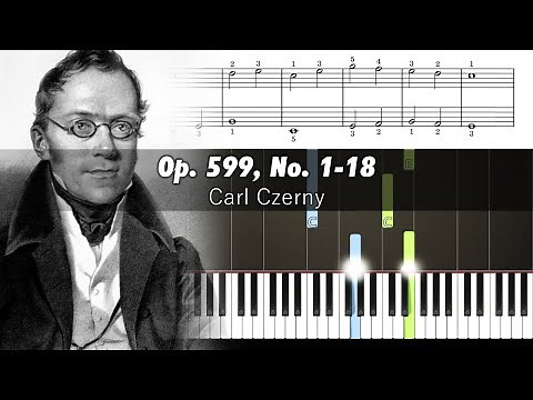 Czerny - Practical Exercises For Beginners No.1-18 - Piano Tutorial with Sheet Music