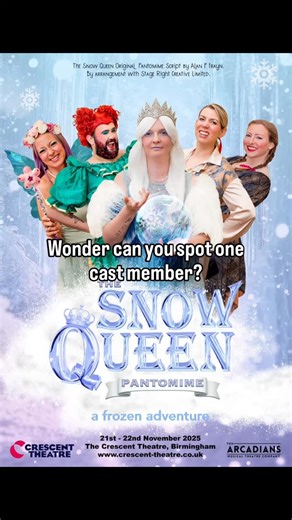 Book now for a FROZEN adventure at The Snow Queen Pantomime in Birmingham this November! ❄️👑🎭 Friday 21st November 7pm Saturday 22nd November 2pm and 7pm The Crescent Theatre, Birmingham Tickets: www.tinyurl.com/SQpanto A frozen adventure based on the original story by Hans Christian Anderson - fairytale and fantasy combine in this spellbinding production, performed in true pantomime fashion. Filled with well-loved songs, enchanting dances and laughs a-plenty, this show is fun for all the fami