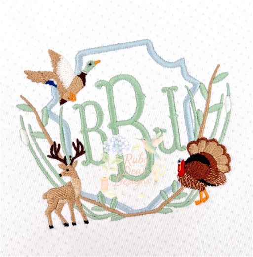 Wild Game Deer Turkey Mallard Crest With Grass Reeds and Branches Machine Embroidery Design - Etsy