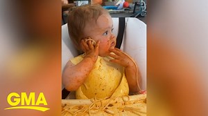Baby makes a mess with spaghetti and dads reaction is priceless - The Global Herald