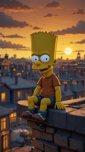 Cute ➜ Spooky Simpsons 🌇👻 | Rooftop Sunset Cartoon Transformation #simpsons #ytshorts #horrorshorts
