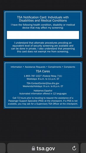 CareFriends, SAVE THIS POST! When traveling with your LO, you must download this TSA notification card. It acknowledges that your LO has a disability, makes screening a little easier, and allows you to inform them of the best approach to your LO. Make sure you carry extra documentation. There is a space for you to write in the diagnosis. We don’t travel with mommy on a plane often, but when we do, I ALWAYS choose @delta. Their process is seamless, and they are always aware of individuals with di