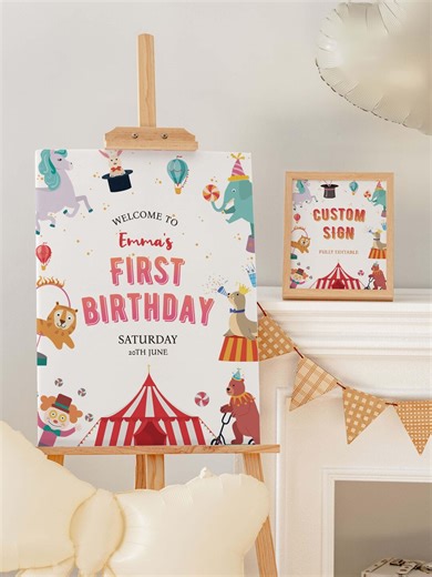 Editable Circus Carnival Birthday Welcome Sign & Custom Sign Template for Baby’s Birthday Party Printable Instant Digital Download - Etsy