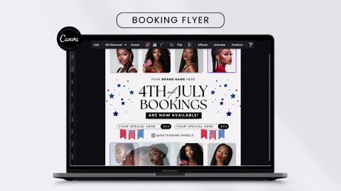 4th of July Booking Flyer Template DIY White Luxury Summer Specials for Hair, Lashes, Nail, Estheticians, Braider Wig, MUA, Barbers (canva) - Etsy