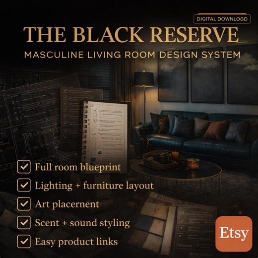 The Black Reserve | Masculine Living Room Design Guide | Luxury Interior Blueprint | Digital Download - Etsy