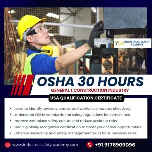 OSHA 30 Hours Courses in Chennai | USA Certificate Courses | Industrial Safety Academy