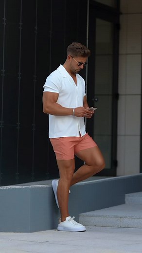 Clean, confident, and made for the heat. The white cuban rayon shirt keeps things effortless, while the coral 5” chinos pops with summer colour. Perfect for expressing your style your way | Kojo Fit