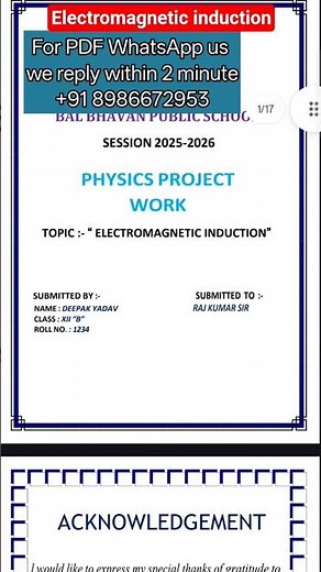 Class 12th Physics Investigatory Project || Electromagnetic Induction || With PDF 2025-2026 |#shorts