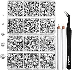 6736pcs Hotfix Rhinestones Flatback,Crystal Rhinestones for Crafts Clothes Mixed 5 Sizes, Hotfix Crystals with Tweezers and Wax Pencil Kit, SS6-SS30,Crystal