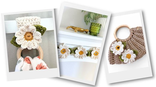 Crochet Daisy Flower Appliqué - Perfect for Towel Holders