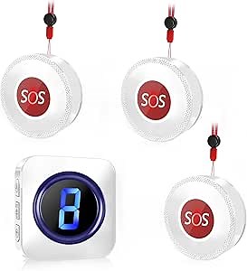 SURFOU Caregiver Pager Wireless Panic Button Nurse Call Bell 3 Call Buttons 1 Plugin Receivers 1000ft Range Personal Alarms Pager for Elderly Dementia Patients Kids Safety Home Security
