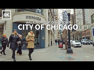 [4K] CHICAGO - Walking Tour Downtown, Rush Street, Grand Avenue & Wells Street, Illinois, Travel