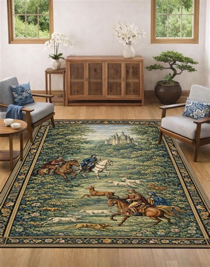 Medieval Hunting Tapestry Rug Castle Forest Scene Vintage Knight Carpet Decor - Etsy