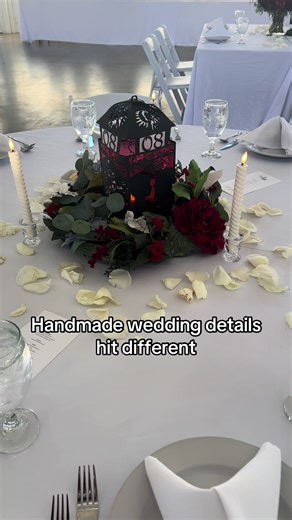 This wedding centerpiece was handmade by a family member using a Cricut, and it doesn’t get more personal than that. A lantern customized with the table number and the couple’s wedding date, cut into a beautiful pattern that fit their day perfectly. Thoughtful, sentimental details like this are what make a wedding feel truly one of a kind. #weddingcenterpiece #weddingdetails #personalizedwedding #weddingdecor #weddinginspiration