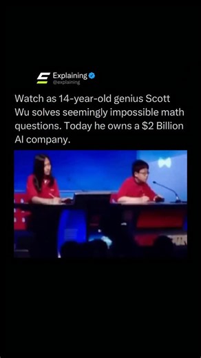 Explaining on Instagram: "Scott Wu is a real life example of a child prodigy who turned early genius into major tech success 🤯 From a young age he stood out in math and programming competitions, winning national and international contests and becoming a top coder as a teenager. By his mid-teens he was earning gold medals in the International Olympiad in Informatics and dominating complex problem solving that amazed observers. Scott didn’t just stop at competitive wins. He went on to study at Ha