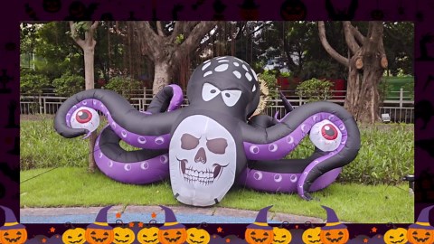 Spinosaurus 7.5 FT Halloween Inflatables Outdoor Decoration,Inflatable Octopus with Eyeball&Skull 6 Tentacle Sea Monster Giant Blow Up Octopus with LEDs for Garden Yard Decor