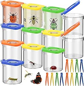 12 Pack Insect Bug Viewer for Kids with Tweezers Magnifying Insect Box Insect Observation Kit Bug Catcher Bug Container Insect Cage Bug Jar for Science Nature Exploration Collecting Kit