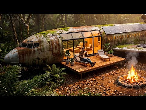 Building a House in an Abandoned Boeing 727 Aircraft in the Forest (Full ASMR Process)