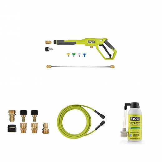 RYOBI Trigger Handle Kit, 7-Piece Quick Connect Upgrade, 1/4 in. x 35 ft. 3,300 PSI Hose and 4 oz. Pump Protector Combo - The Home Depot