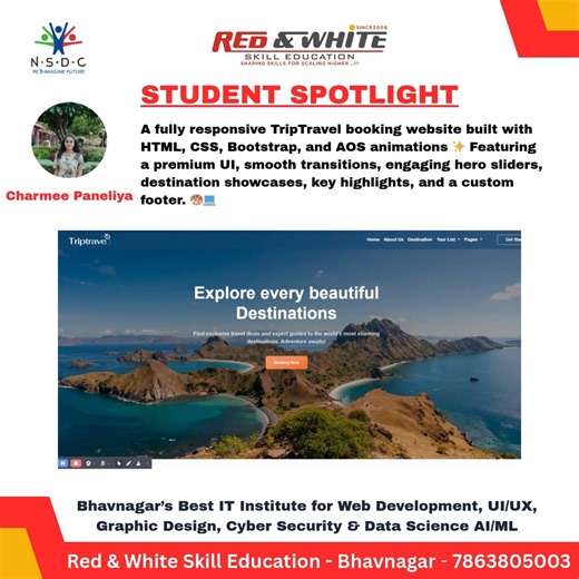 Red & White Skill Education -Bhavnagar | 🌟 Student Spotlight – Charmee Paneliya | Full Stack Development | Red & White Skill Education Bhavnagar Charmee has developed a fully... | Instagram