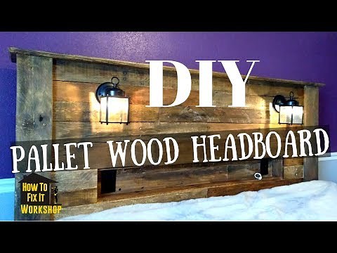 Pallet Wood Headboard with Coach Lights and Recessed Shelf