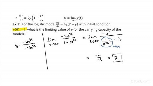 Using the Logistic Growth Model & Initial Conditions to Determine the Limiting Value (Carrying Capacity) of a Logistic Differential Equation as the Independent Variable Approaches Infinity | Calculus | Study.com