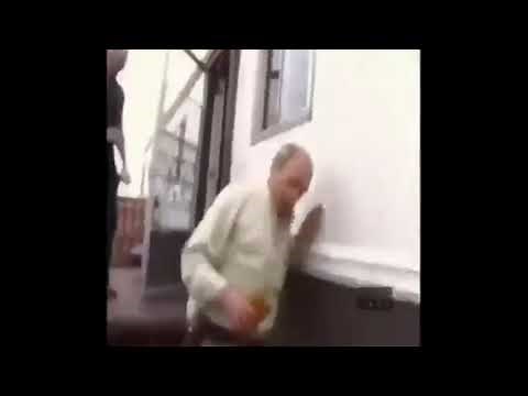 Old man falling down stairs meme video