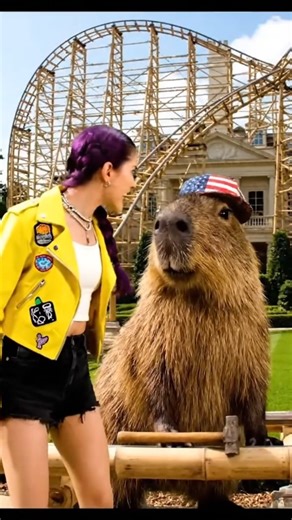 Capybara’s Bamboo Roller Coaster Gets Taken Over by Rumi #capybara #funny #rumi