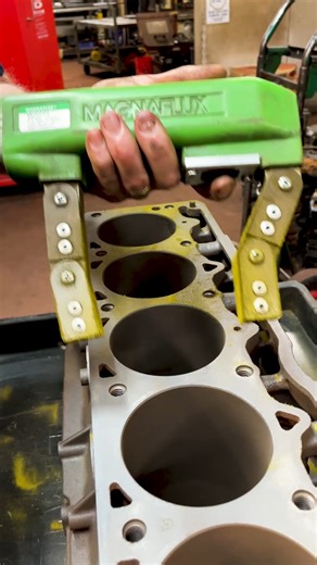 🚫 Say NO to crack! 🚫 Older cast iron engine blocks and heads are prone to cracking over time. After our high temp cleaning and blasting process, we use our magnaflux tool to check all surfaces for cracks. Once everything is confirmed to be good it moves on to the next step in the process. What can we machine for you? Give us a call at 903-893-8121 or stop by and see us in downtown Sherman! #enginerebuilding #machineshop #jeep | Acme Auto Parts