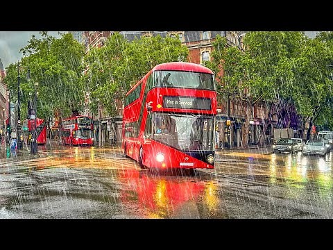 Heavy Rain Hits London ☔️ Rainy West End Walk, London Streets in Early Morning | 4K HDR