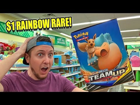 $1 RAINBOW RARE POKEMON CARD OPENING in a DOLLAR TREE STORE HAUL! Team Up Packs