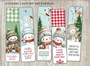 10 modèles de marque-pages HIVER • Neige, bonhommes de neige, bonhomme de neige • Amoureux des livres • Fichier de sublimation en téléchargement numérique png