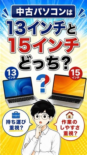 中古パソコンは13インチと15インチどっち？持ち運び重視？作業のしやすさ重視？