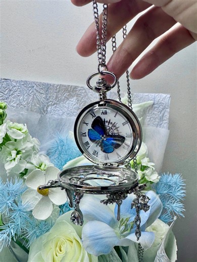 Butterfly Pocket Watch Necklace - Butterfly Moves Along With the Pointer，real Specimen Watch With Silver Tone Case - Etsy