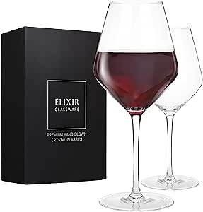 ELIXIR GLASSWARE Red Wine Glasses Set of 2-22 oz - Large Wine Glasses - Hand Blown Long Stem Glasses - Wine Glass Set - Housewarming Gifts, Gifts for Women, Premium Crystal Wine Glasses