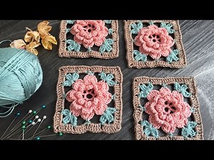 Crochet flower square motif | crochet 3D flower motif tutorial | Crochet tutorial