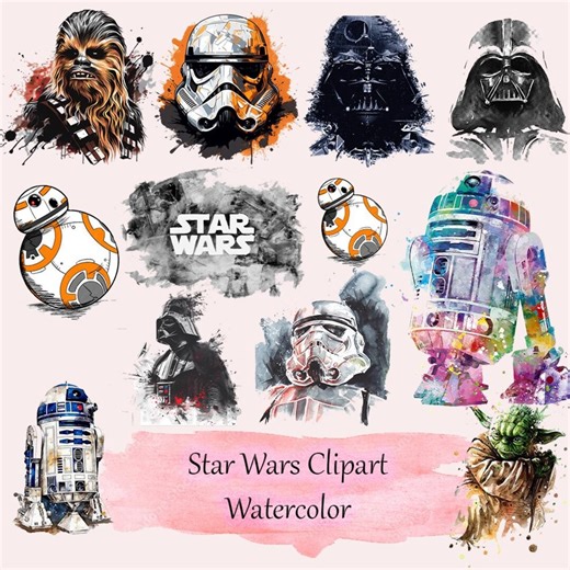 Star Wars Watercolor PNG Clipart, Cricut File, Digital Download, T-shirt Design, Cut File, Silhouette, Retro Movie - Etsy