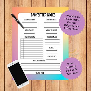 Babysitter Notes Form Information for Caregiver Babysitter Checklist Emergency Contacts Nanny Notes Printable Kid Basics - Etsy Canada
