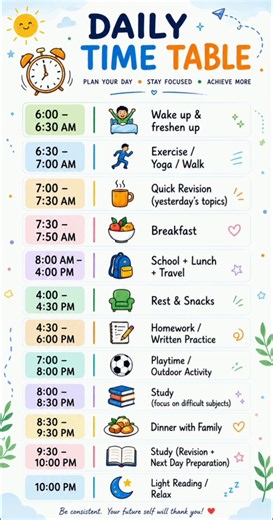 Best daily time table for students | Study and School routine