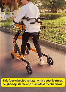 Adjustable Medical Walker with Stand-Up Support, Walking Frame, Adult Walker, Lower Limb Training, Home Rehabilitation Equipment, Multi-Function Mobility Aid with 4 Wheels (Blue)